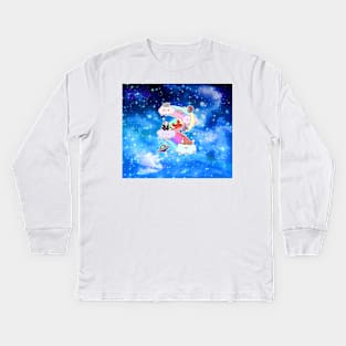 Rainbow Space Animals Blue Night Sky Kids Long Sleeve T-Shirt